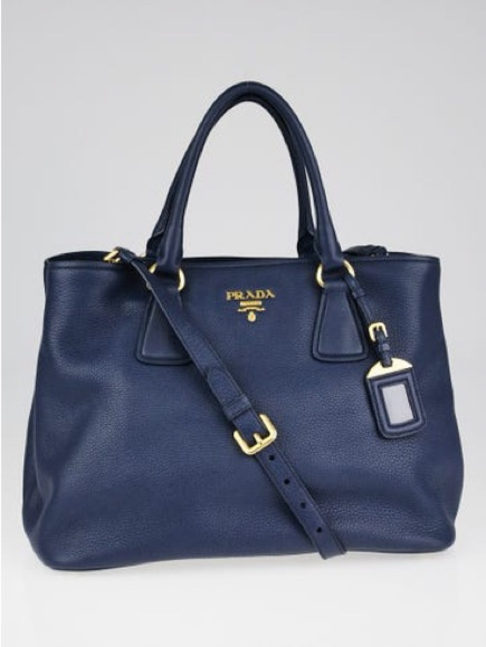 Prada Navy Leather Satchel with Gold Hardware